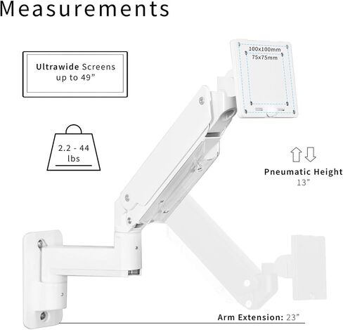 White Single Super Pneumatic Wall Mount, Monitor Stand for 49 inches in Saudi Arabia