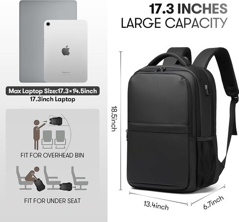 16.9 Inch Laptop Backpack for Travel Water Resistant College Backpack for Men/Women Laptop Bag with USB Charging Port,Black in Saudi Arabia
