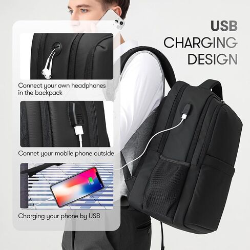 16.9 Inch Laptop Backpack for Travel Water Resistant College Backpack for Men/Women Laptop Bag with USB Charging Port,Black in Saudi Arabia