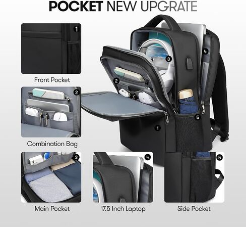 16.9 Inch Laptop Backpack for Travel Water Resistant College Backpack for Men/Women Laptop Bag with USB Charging Port,Black in Saudi Arabia