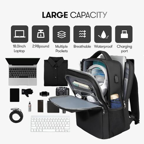 16.9 Inch Laptop Backpack for Travel Water Resistant College Backpack for Men/Women Laptop Bag with USB Charging Port,Black in Saudi Arabia
