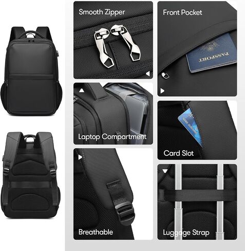 16.9 Inch Laptop Backpack for Travel Water Resistant College Backpack for Men/Women Laptop Bag with USB Charging Port,Black in Saudi Arabia