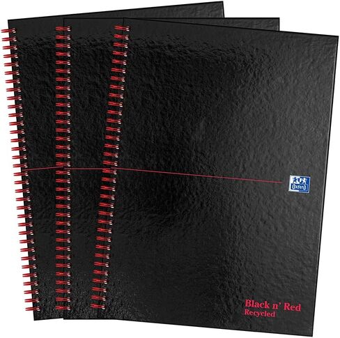 Oxford Black n' Red A4 Recycled Glossy Hardback Wirebound Notebook Ruled 140 Page, Pack of 3 in Saudi Arabia