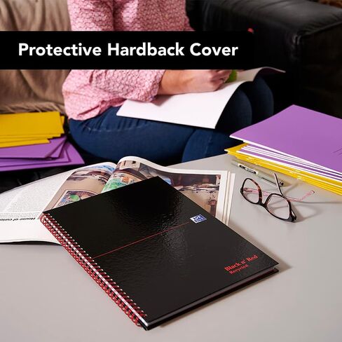 Oxford Black n' Red A4 Recycled Glossy Hardback Wirebound Notebook Ruled 140 Page, Pack of 3 in Saudi Arabia