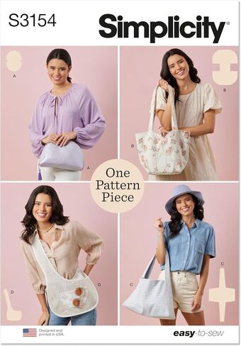 Simplicity SS3154OS Easy to Make Lined Clutch, Tote, Shoulder, and Crossover Bag Sewing Pattern Packet, Design Code S3154, Sizes One Size in Saudi Arabia