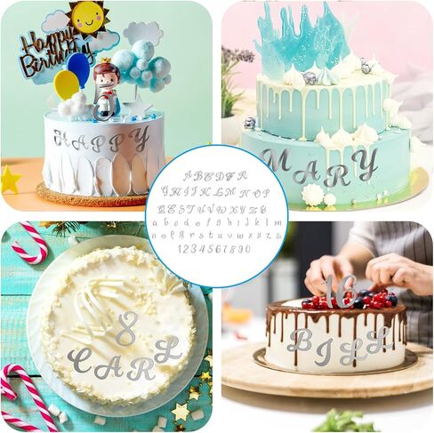 64Pcs Acrylic Alphabet Number Cake Topper DIY Personalized Name Cupcake Toppers with A-Z Letter 0-9 Number Happy Birthday and Happy Anniversary for Wedding Baby Shower Party Supplies (Silver) in Saudi Arabia