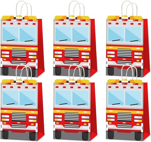 12pcs Fire Fire Truck على شكل Goodie Bags Fire Truck Gift Wicks Snacks Candy Parties Favors Bags with Handles Red Firetruck Party Bag for Firetruck Fireman Kids Birthdy Party Supplies Supplies in Saudi Arabia