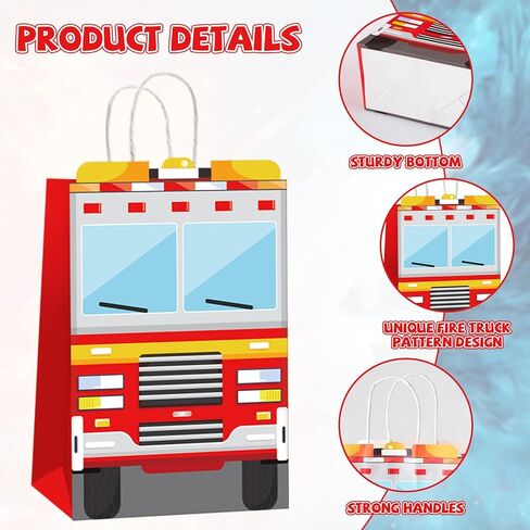 12pcs Fire Fire Truck على شكل Goodie Bags Fire Truck Gift Wicks Snacks Candy Parties Favors Bags with Handles Red Firetruck Party Bag for Firetruck Fireman Kids Birthdy Party Supplies Supplies in Saudi Arabia