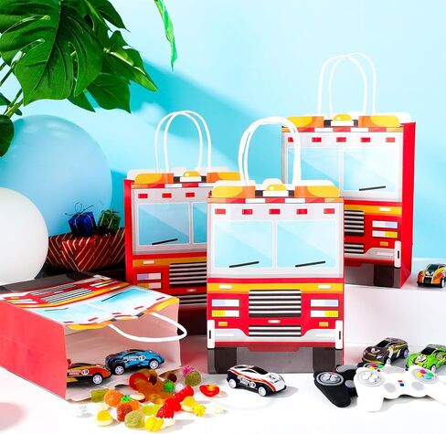12pcs Fire Fire Truck على شكل Goodie Bags Fire Truck Gift Wicks Snacks Candy Parties Favors Bags with Handles Red Firetruck Party Bag for Firetruck Fireman Kids Birthdy Party Supplies Supplies in Saudi Arabia