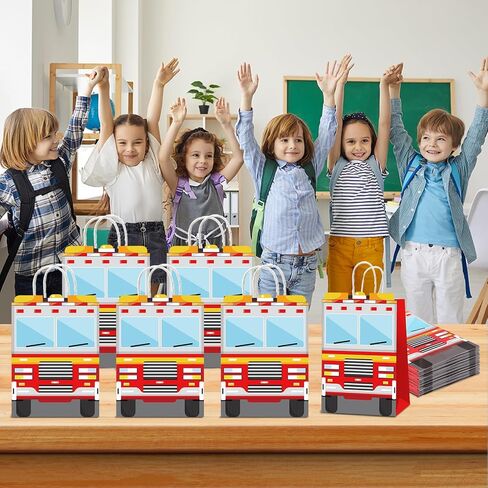 12pcs Fire Fire Truck على شكل Goodie Bags Fire Truck Gift Wicks Snacks Candy Parties Favors Bags with Handles Red Firetruck Party Bag for Firetruck Fireman Kids Birthdy Party Supplies Supplies in Saudi Arabia