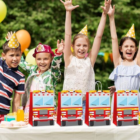 12pcs Fire Fire Truck على شكل Goodie Bags Fire Truck Gift Wicks Snacks Candy Parties Favors Bags with Handles Red Firetruck Party Bag for Firetruck Fireman Kids Birthdy Party Supplies Supplies in Saudi Arabia