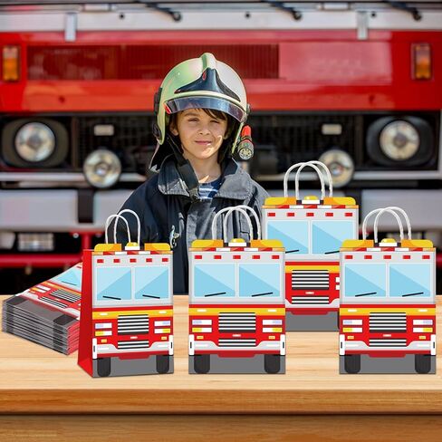 12pcs Fire Fire Truck على شكل Goodie Bags Fire Truck Gift Wicks Snacks Candy Parties Favors Bags with Handles Red Firetruck Party Bag for Firetruck Fireman Kids Birthdy Party Supplies Supplies in Saudi Arabia