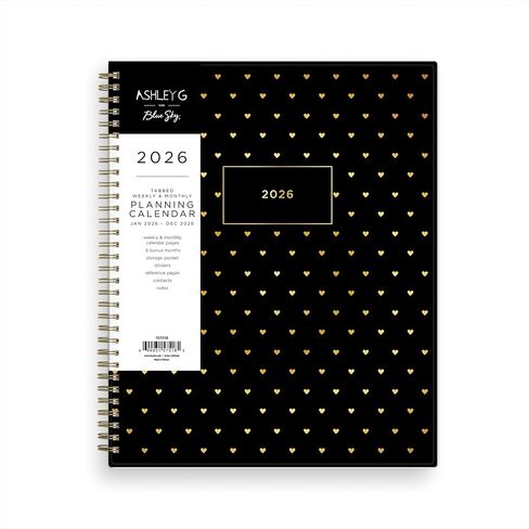 Blue Sky Ashley G 2026 Weekly and Monthly Planner Calendar, January 2026 - December 2026, 8.5" x 11", Flexible Cover, Durable Twin Wire Binding, Laminated Tabs, Pocket & Stickers, Sweetheart Black in Saudi Arabia