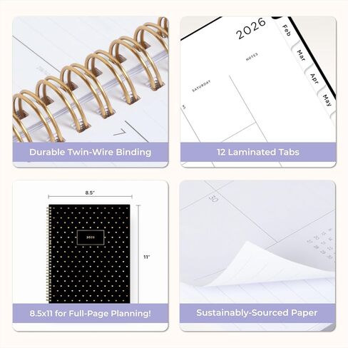 Blue Sky Ashley G 2026 Weekly and Monthly Planner Calendar, January 2026 - December 2026, 8.5" x 11", Flexible Cover, Durable Twin Wire Binding, Laminated Tabs, Pocket & Stickers, Sweetheart Black in Saudi Arabia