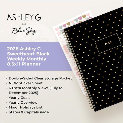 Blue Sky Ashley G 2026 Weekly and Monthly Planner Calendar, January 2026 - December 2026, 8.5" x 11", Flexible Cover, Durable Twin Wire Binding, Laminated Tabs, Pocket & Stickers, Sweetheart Black in Saudi Arabia