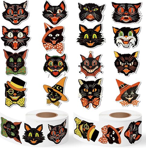 GUjianzi Halloween Black Cat Stickers - 1000Pcs Vintage Funny Cute Meme Decals for Kids Teen Adult, Aesthetic Kitty Waterproof Vinyl Sticker Gifts for Scrapbooking Party Favors Supplies Decorations in Saudi Arabia