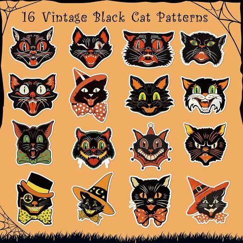 GUjianzi Halloween Black Cat Stickers - 1000Pcs Vintage Funny Cute Meme Decals for Kids Teen Adult, Aesthetic Kitty Waterproof Vinyl Sticker Gifts for Scrapbooking Party Favors Supplies Decorations in Saudi Arabia