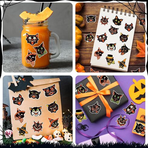 GUjianzi Halloween Black Cat Stickers - 1000Pcs Vintage Funny Cute Meme Decals for Kids Teen Adult, Aesthetic Kitty Waterproof Vinyl Sticker Gifts for Scrapbooking Party Favors Supplies Decorations in Saudi Arabia