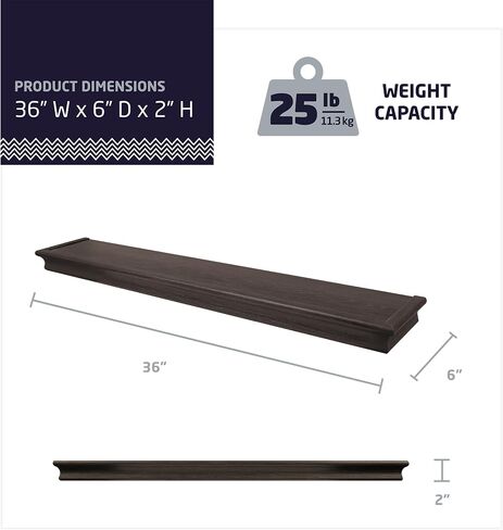 HIGH & MIGHTY 515606 Decorative 18" Floating Shelf Holds up to 15lbs, Easy Tool-Free Dry Wall Installation, Beveled, Retail Packaging, Espresso in Saudi Arabia