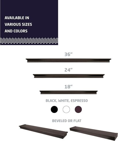 HIGH & MIGHTY 515606 Decorative 18" Floating Shelf Holds up to 15lbs, Easy Tool-Free Dry Wall Installation, Beveled, Retail Packaging, Espresso in Saudi Arabia