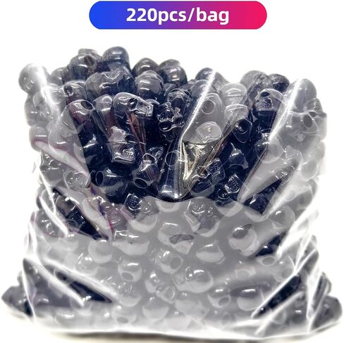 الهيب هوب نمط الاكريليك جمجمة 15 ملم حفر حفرة كبيرة لسوار DIY ، سلسلة المفاتيح ، المجوهرات ، سلسلة الهاتف ، 220 قطعة ، أسود (أسود مطلق) in Saudi Arabia
