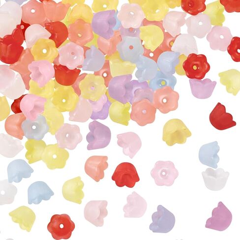 120pcs Bellflower Lradient Flower Beads Mini Bellflower Blossom Beads Acrylic Charm Valentines Decoration for Bracelets Netclace Mowner in Kuwait
