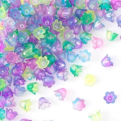 120pcs Bellflower Lradient Flower Beads Mini Bellflower Blossom Beads Acrylic Charm Valentines Decoration for Bracelets Netclace Mowner in Kuwait