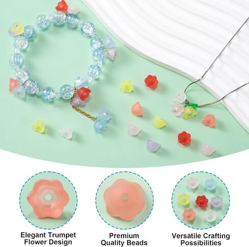 120pcs Bellflower Lradient Flower Beads Mini Bellflower Blossom Beads Acrylic Charm Valentines Decoration for Bracelets Netclace Mowner in Kuwait