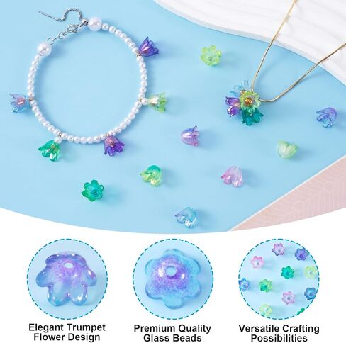 120pcs Bellflower Lradient Flower Beads Mini Bellflower Blossom Beads Acrylic Charm Valentines Decoration for Bracelets Netclace Mowner in Kuwait