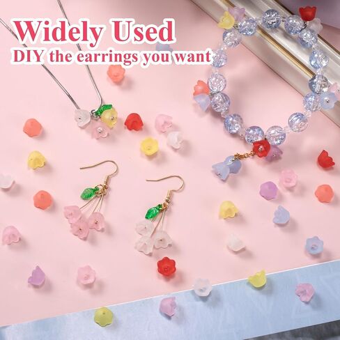 120pcs Bellflower Lradient Flower Beads Mini Bellflower Blossom Beads Acrylic Charm Valentines Decoration for Bracelets Netclace Mowner in Kuwait