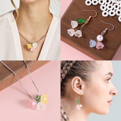 120pcs Bellflower Lradient Flower Beads Mini Bellflower Blossom Beads Acrylic Charm Valentines Decoration for Bracelets Netclace Mowner in Kuwait