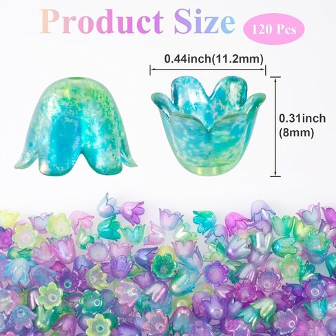 120pcs Bellflower Lradient Flower Beads Mini Bellflower Blossom Beads Acrylic Charm Valentines Decoration for Bracelets Netclace Mowner in Kuwait