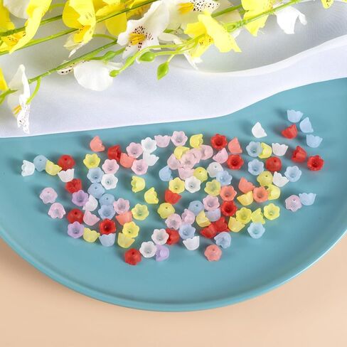 120pcs Bellflower Lradient Flower Beads Mini Bellflower Blossom Beads Acrylic Charm Valentines Decoration for Bracelets Netclace Mowner in Kuwait