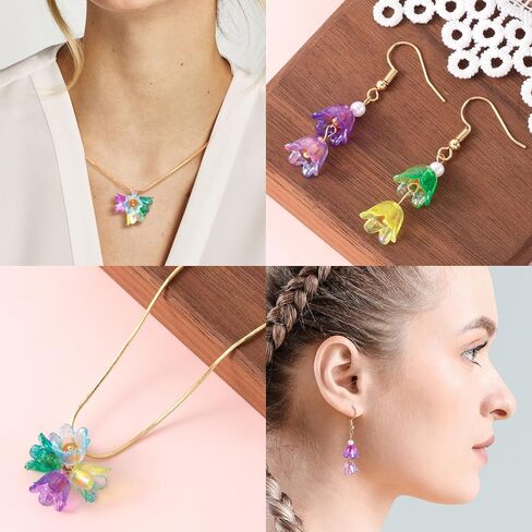 120pcs Bellflower Lradient Flower Beads Mini Bellflower Blossom Beads Acrylic Charm Valentines Decoration for Bracelets Netclace Mowner in Kuwait