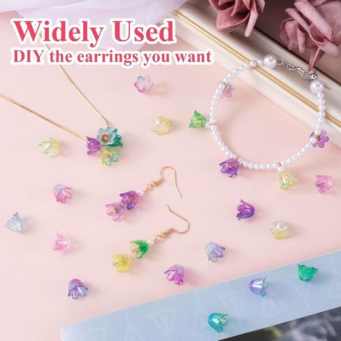 120pcs Bellflower Lradient Flower Beads Mini Bellflower Blossom Beads Acrylic Charm Valentines Decoration for Bracelets Netclace Mowner in Kuwait