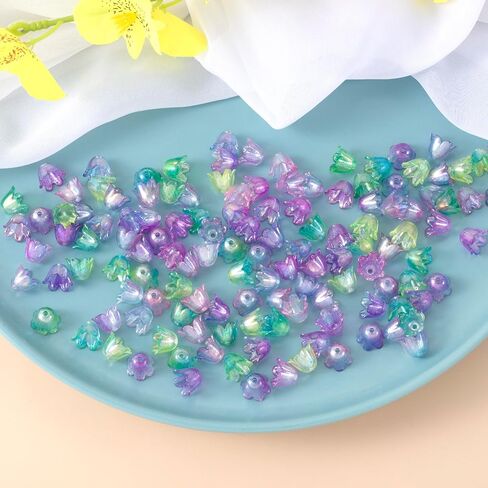 120pcs Bellflower Lradient Flower Beads Mini Bellflower Blossom Beads Acrylic Charm Valentines Decoration for Bracelets Netclace Mowner in Kuwait
