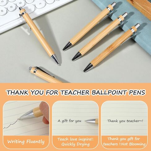50Pcs Bamboo Pens, Bulk Wooden Pens, Engraving Wooden Ballpoint, Wood Natural Engraving Retractable Pen for Women Men Office Teacher Volunteer in Saudi Arabia