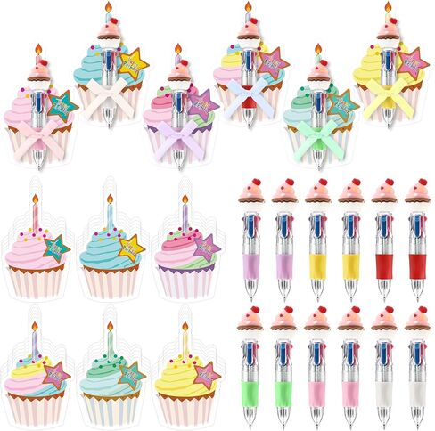 24 Sets Happy Birthday Classroom Gifts Include 24 Multicolor 4-in-1 Ballpoint Pens Colorful Birthday Cake Cards Bow Ribbon for School Students Classroom Employee Coworker Office DIY Supplies in Saudi Arabia