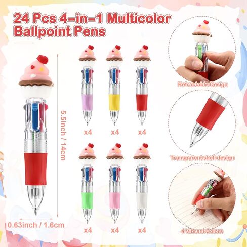 24 Sets Happy Birthday Classroom Gifts Include 24 Multicolor 4-in-1 Ballpoint Pens Colorful Birthday Cake Cards Bow Ribbon for School Students Classroom Employee Coworker Office DIY Supplies in Saudi Arabia