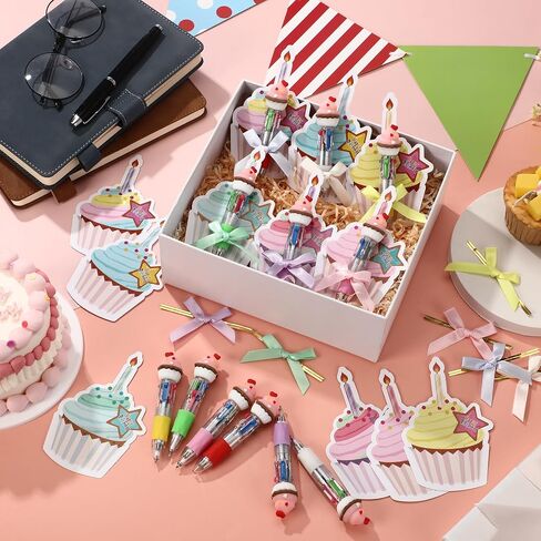 24 Sets Happy Birthday Classroom Gifts Include 24 Multicolor 4-in-1 Ballpoint Pens Colorful Birthday Cake Cards Bow Ribbon for School Students Classroom Employee Coworker Office DIY Supplies in Saudi Arabia