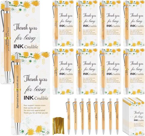 24 Set Employee Graduation Appreciation Gifts Bulk – Inspirational Bamboo Pens with Thank You Cards, Motivation Gifts for Teachers, Coworkers, Volunteers, Paraprofessionals, and Staff in Saudi Arabia