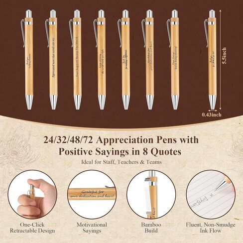 24 Set Employee Graduation Appreciation Gifts Bulk – Inspirational Bamboo Pens with Thank You Cards, Motivation Gifts for Teachers, Coworkers, Volunteers, Paraprofessionals, and Staff in Saudi Arabia