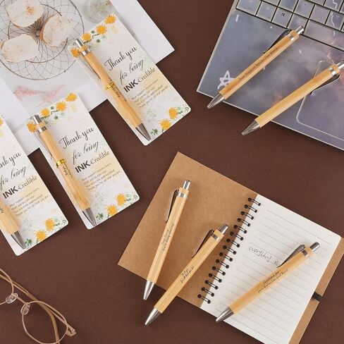 24 Set Employee Graduation Appreciation Gifts Bulk – Inspirational Bamboo Pens with Thank You Cards, Motivation Gifts for Teachers, Coworkers, Volunteers, Paraprofessionals, and Staff in Saudi Arabia