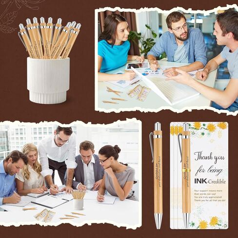 24 Set Employee Graduation Appreciation Gifts Bulk – Inspirational Bamboo Pens with Thank You Cards, Motivation Gifts for Teachers, Coworkers, Volunteers, Paraprofessionals, and Staff in Saudi Arabia