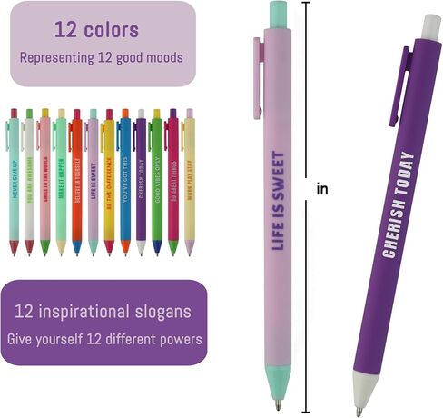 Caigans & CM 12 PCS أقلام محفوظة للسحب مع تأكيدات إيجابية - أقلام اقتباس ملهمة مضحكة للمكتب والمدرسة والمنزل (هدية كبيرة للموظفين والمعلمين والطلاب) in Saudi Arabia