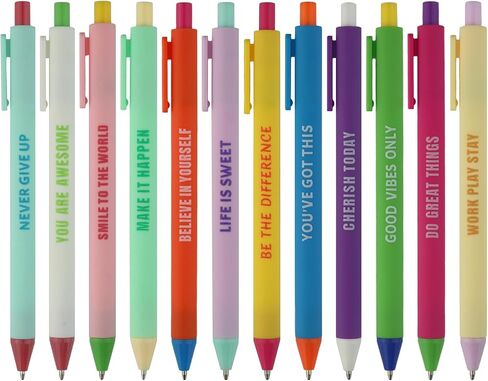 Caigans & CM 12 PCS أقلام محفوظة للسحب مع تأكيدات إيجابية - أقلام اقتباس ملهمة مضحكة للمكتب والمدرسة والمنزل (هدية كبيرة للموظفين والمعلمين والطلاب) in Saudi Arabia