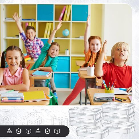 BLULU 6 حزمة قلم رصاص بلاستيكي كبير صناديق قلم رصاص صافي قلم رصاص الجزء الأكبر تخزين صندوق تلوين صلبة مع غطاء SNAP 8.1 × 4.7 × 2.2 بوصة الرمادي. in Saudi Arabia
