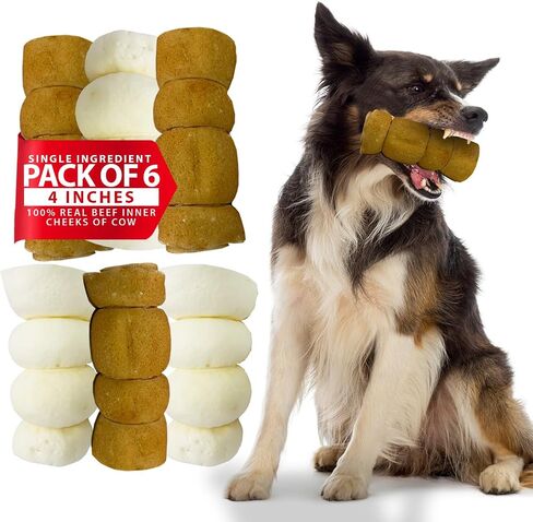 Healthy Dogma 4" Beef Cheek Rolls for Dogs – Mixed Pack Cheese Flavor & Bully Dusted Chews – Natural Collagen Beef Cheek Rolls – Long Lasting Dog Treats – 6 Pack in Kuwait