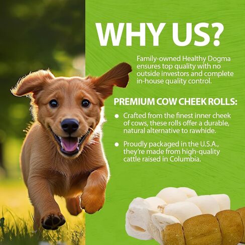 Healthy Dogma 4" Beef Cheek Rolls for Dogs – Mixed Pack Cheese Flavor & Bully Dusted Chews – Natural Collagen Beef Cheek Rolls – Long Lasting Dog Treats – 6 Pack in Kuwait