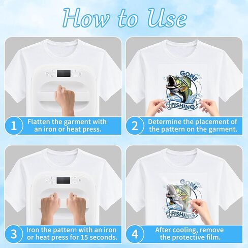 12 Sheets Fishing Iron on Transfers for T-Shirts, Funny DTF Transfers Ready to Press Heat Transfers Vinyl, Iron on Patches Decals for Clothes Canvas Bag Hoodie Pillow Covers DIY Crafts in Saudi Arabia